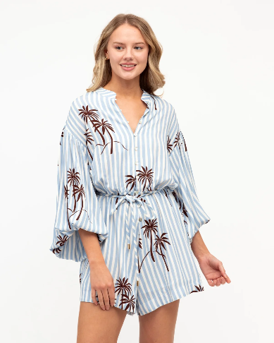 Zara Stripe Palm Jumpsuit, side view showing relaxed fit