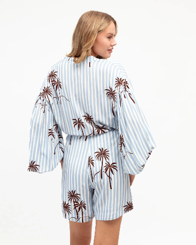 Zara Stripe Palm Jumpsuit styled with sandals for a resort look