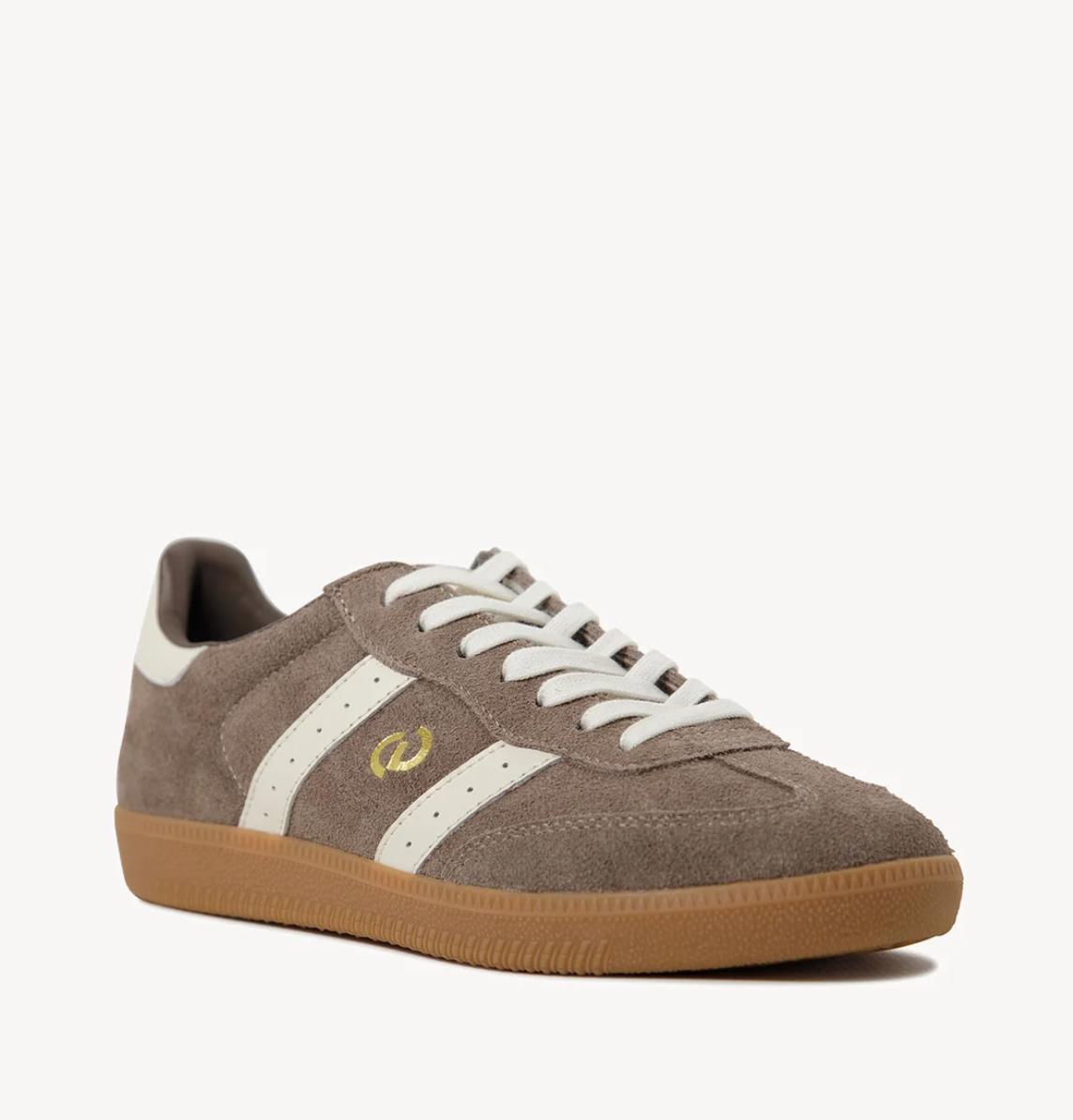 Goodsole 2001 sneaker in walnut suede with ivory overlay