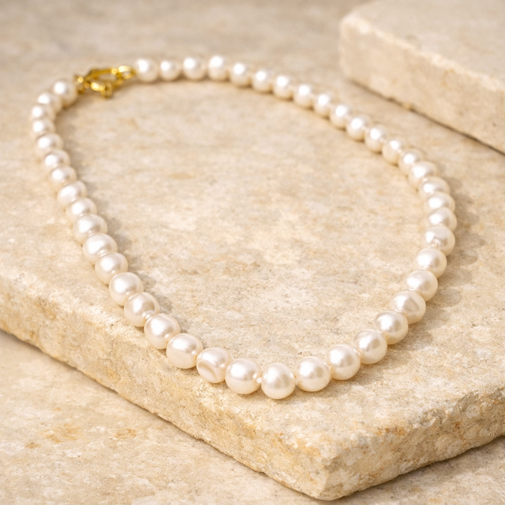Serene Fresh Water Pearl Stainless Steel Gold Necklace