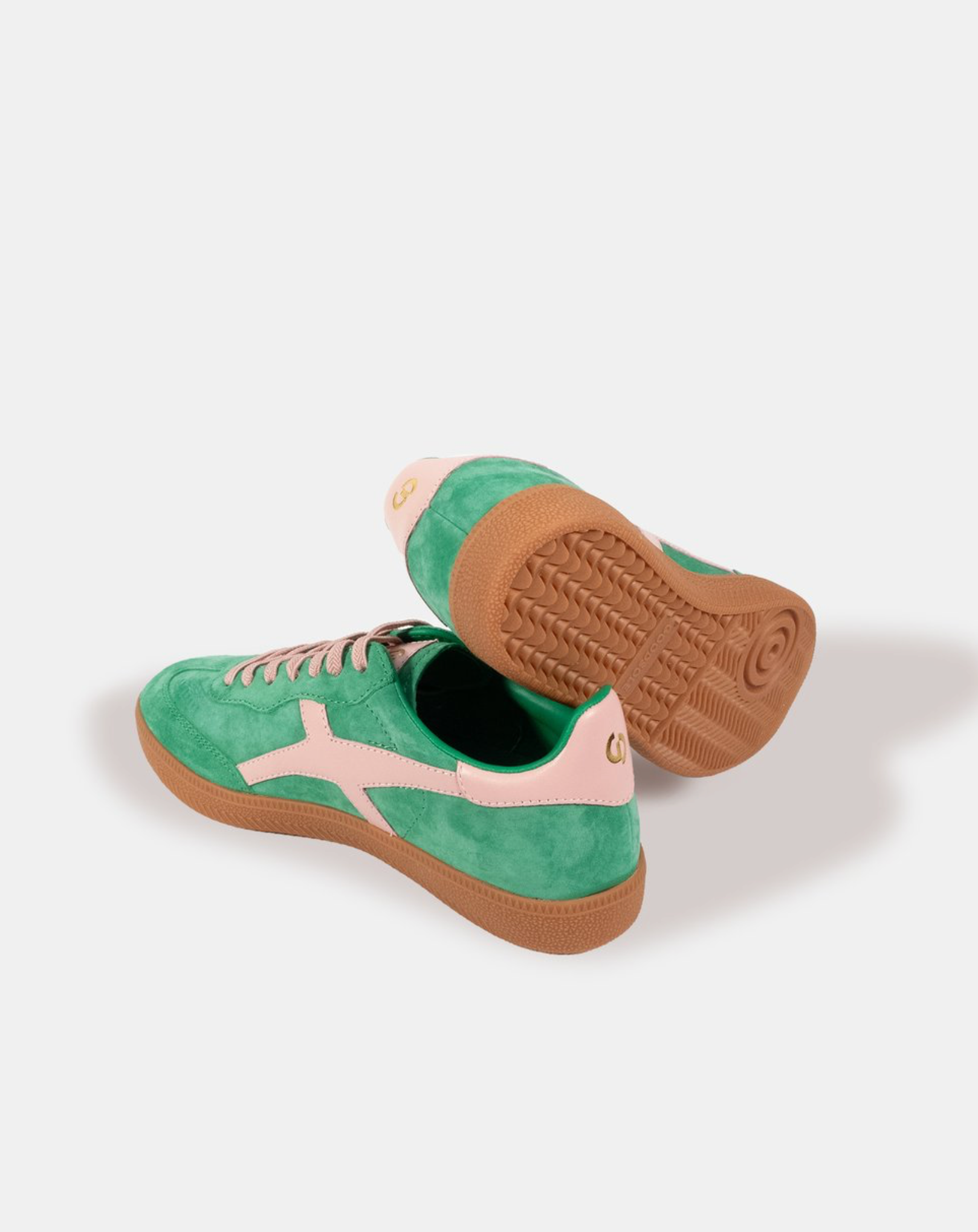 Goodsole 2001 Parallel pine green and pink suede sneakers