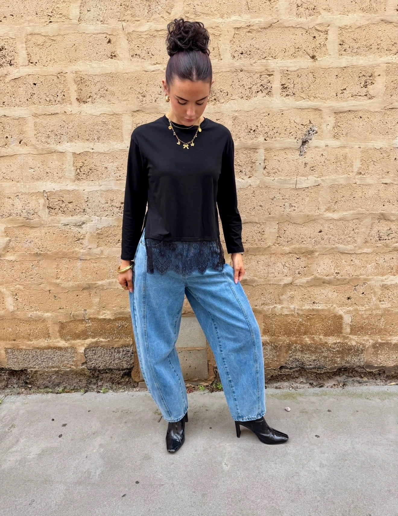 After Hours Black Long Sleeve Lace Tee