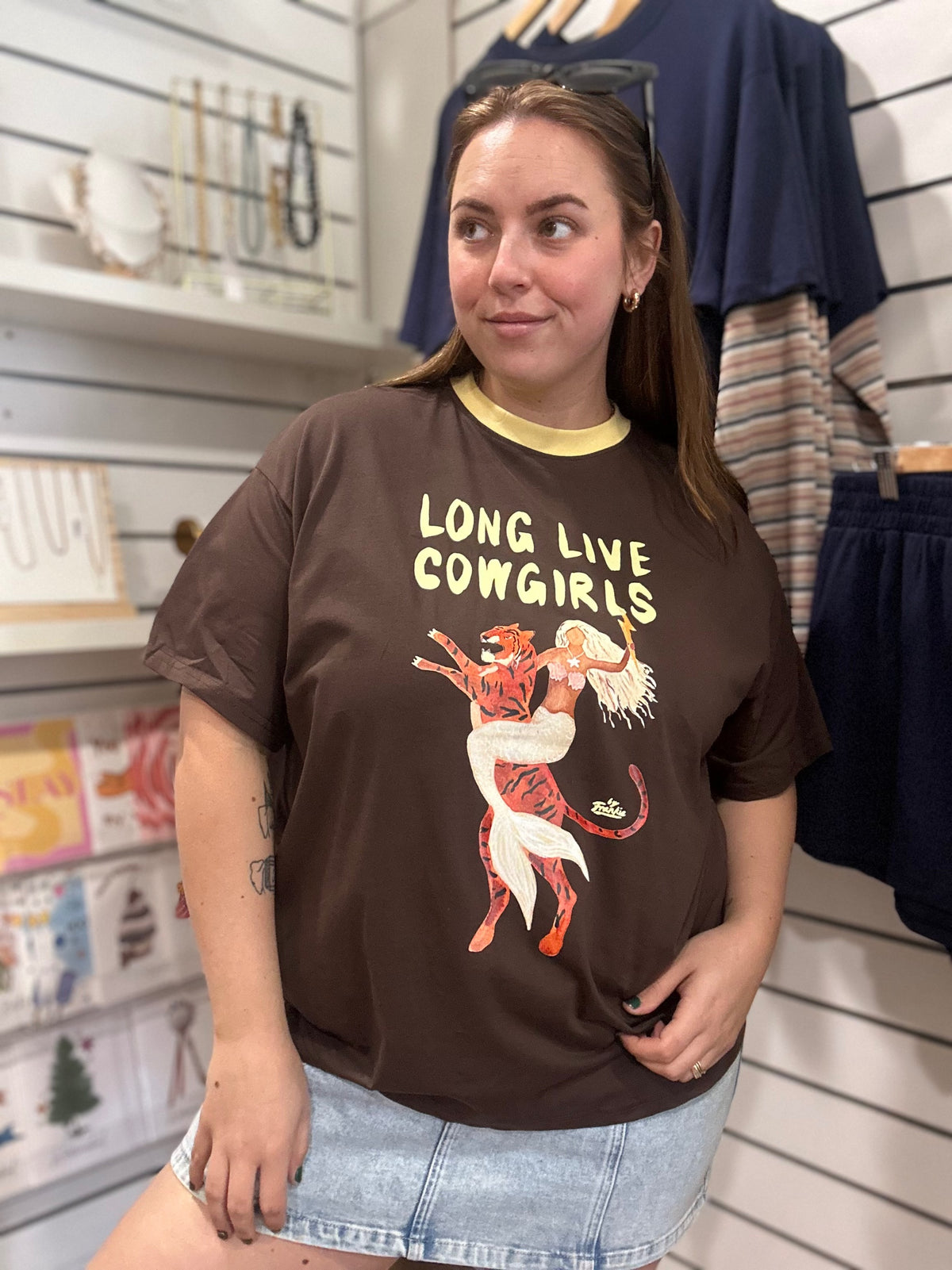 Long Live Cowgirls graphic tee in espresso brown, oversized cotton tee