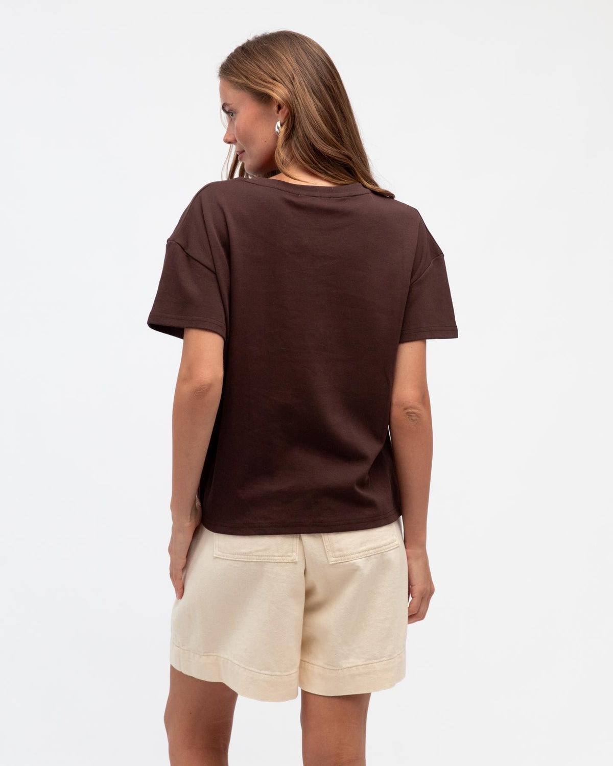 Easy Tuck Tee in Chocolate, everyday brown basic for women in a relaxed true to size fit, image 3