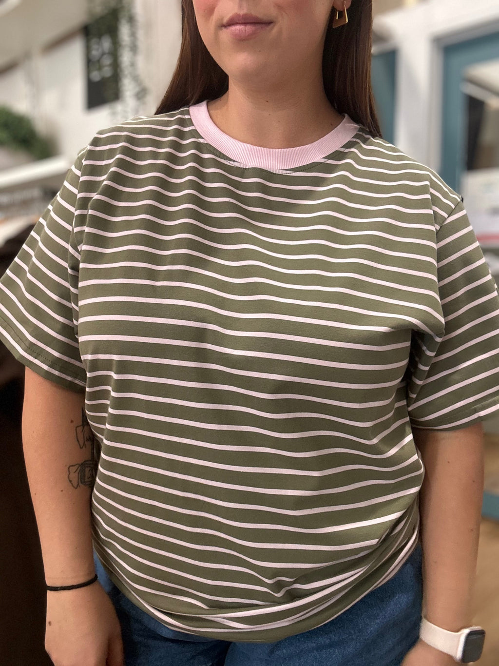 Tilly Stripe Tee Khaki/Pink