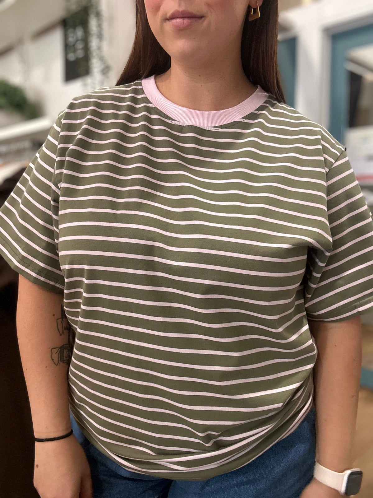 Tilly Stripe Tee Khaki/Pink