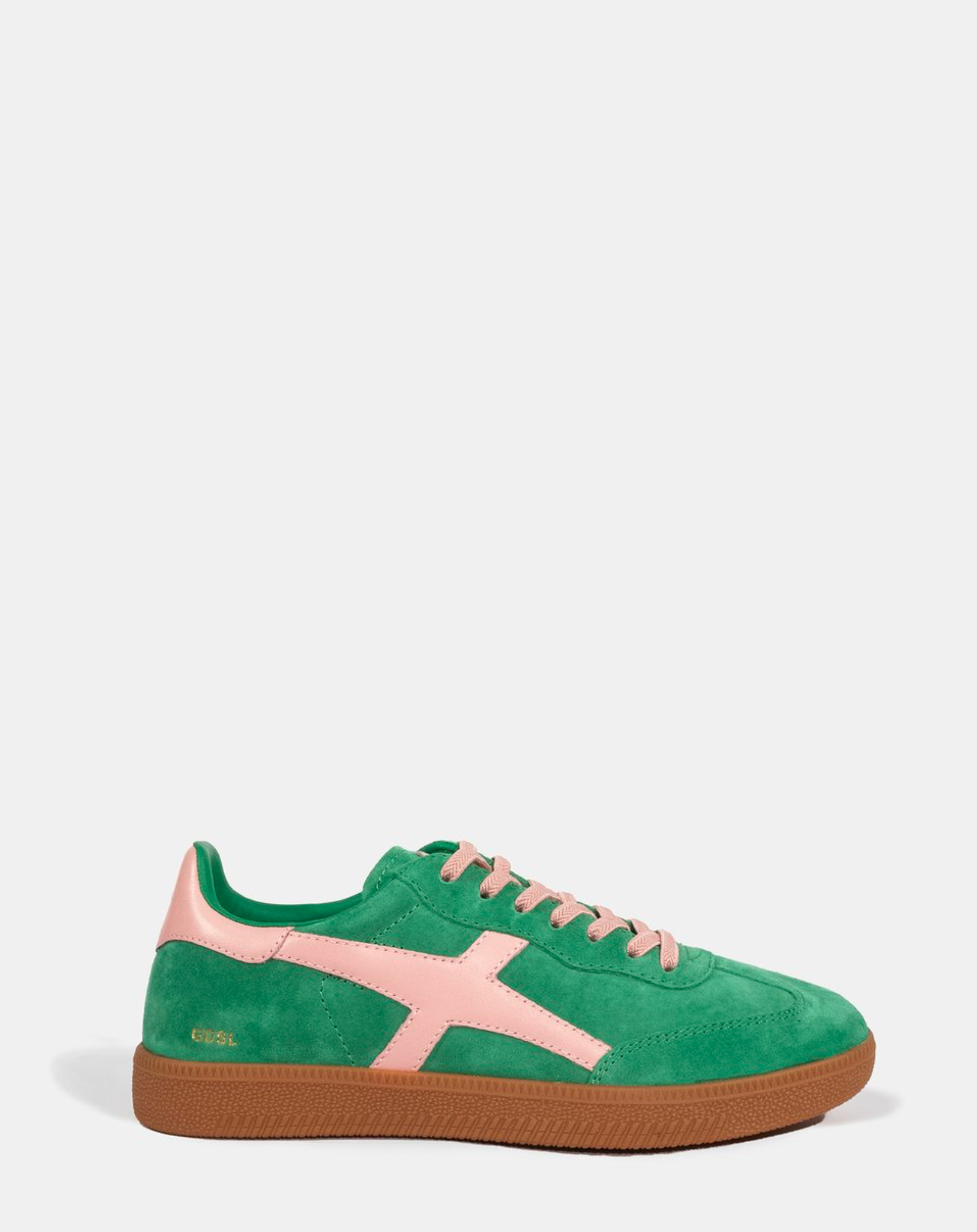 Goodsole 2001 Parallel pine green and pink suede sneakers