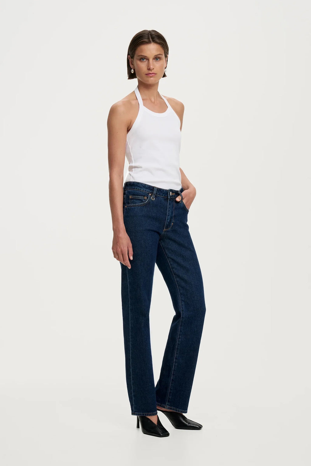 Women's mid rise stovepipe jean in Brooding dark vintage indigo wash by NEUW Denim at Salt & Tide Co