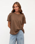 Easy Tuck Tee in Mocha cotton-elastane - front view