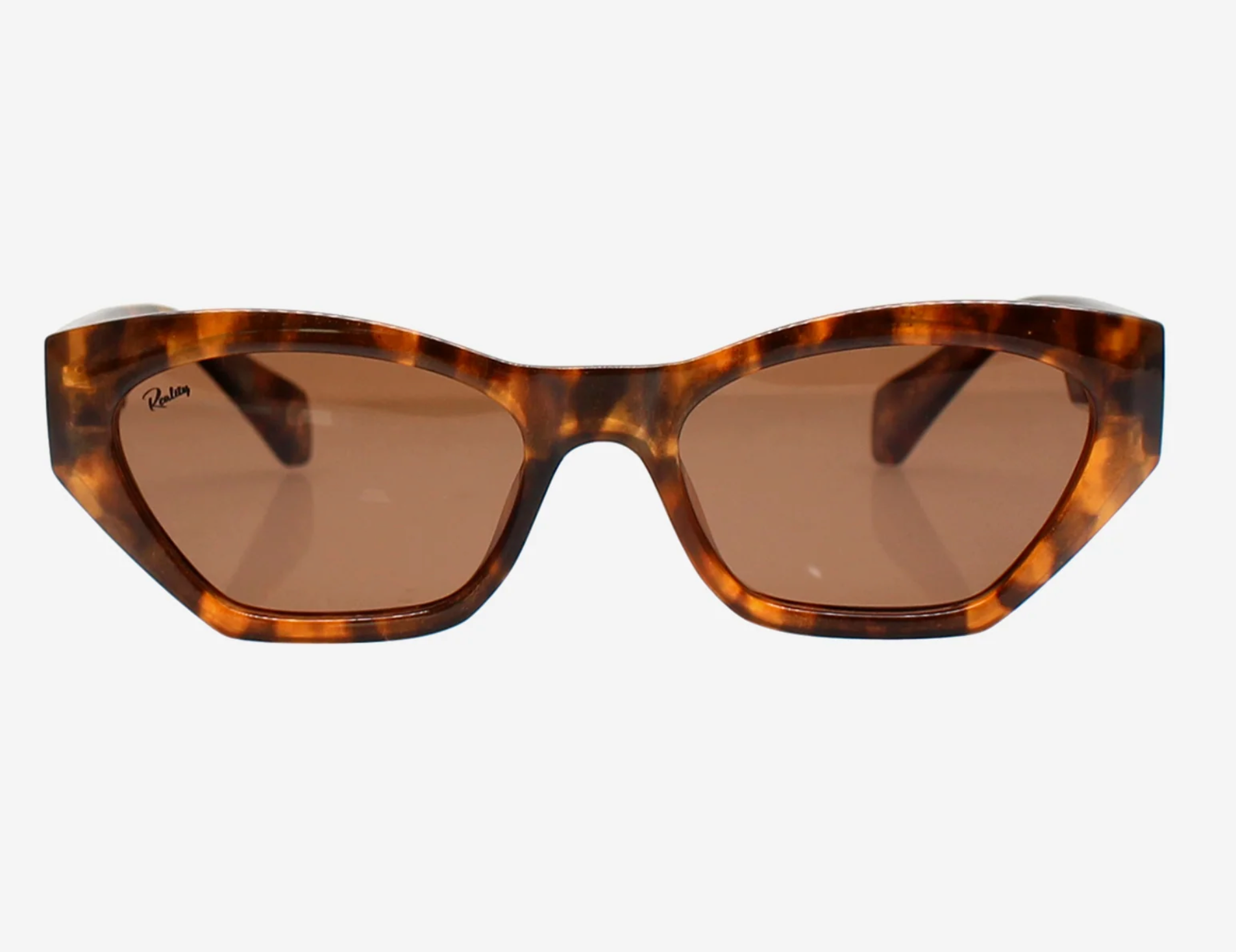 Wall Of Sound geometric cat-eye sunglasses in turtle shell, recycled frame by Reality Eyewear