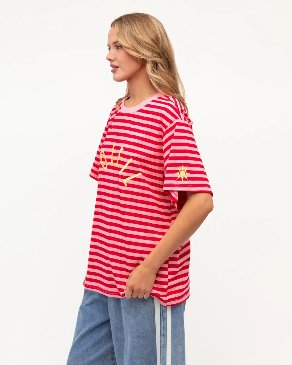 Soleil Graphic Tee, back view showing relaxed oversized fit