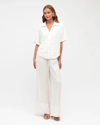 Lace Trim Pants  White