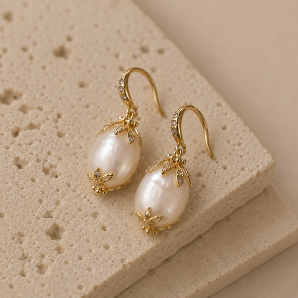 Ophelia freshwater pearl gold-plated stainless steel drop earrings by Salt & Tide Co