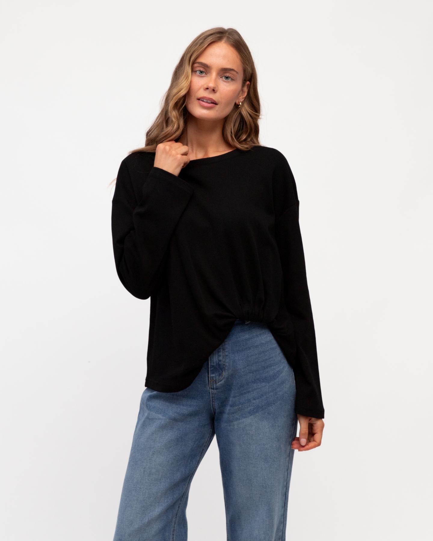 Long Sleeve Tuck Tee Black