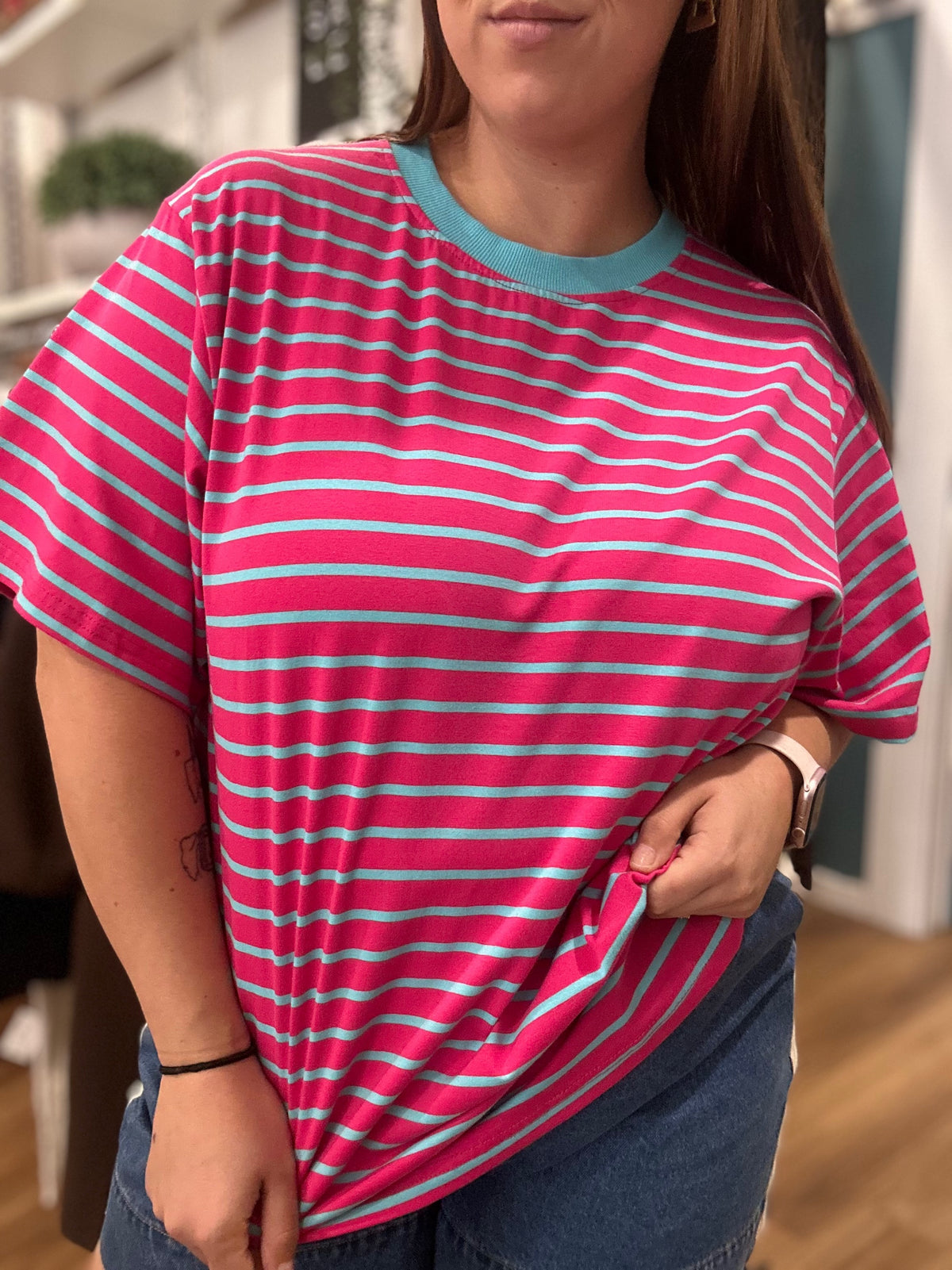 Tilly Stripe Tee Pink/Aqua