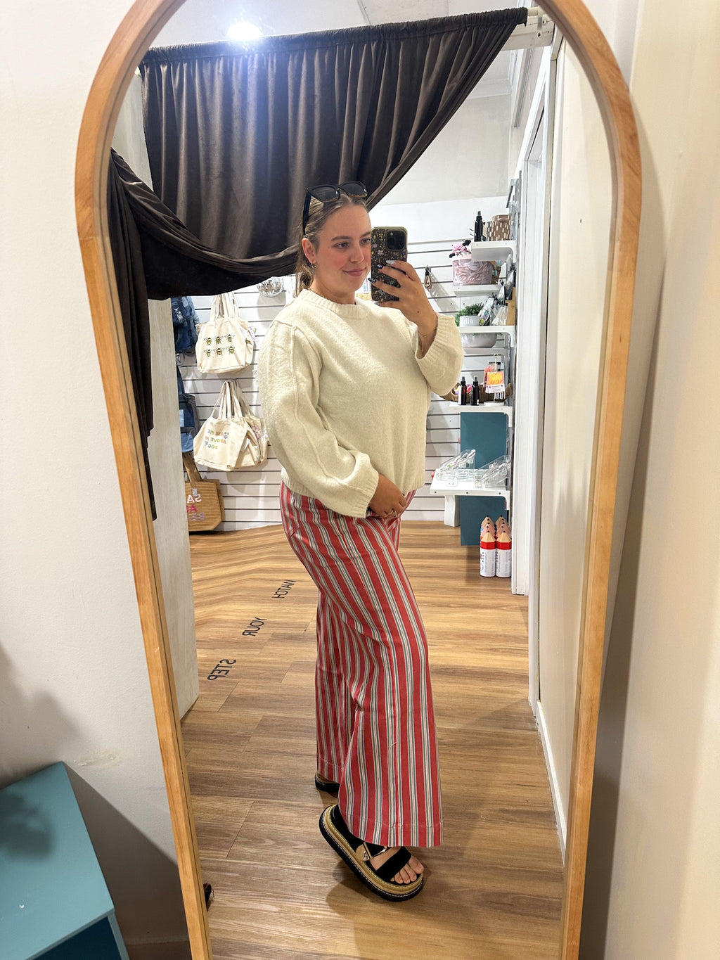 Red Denim Stripe Jeans