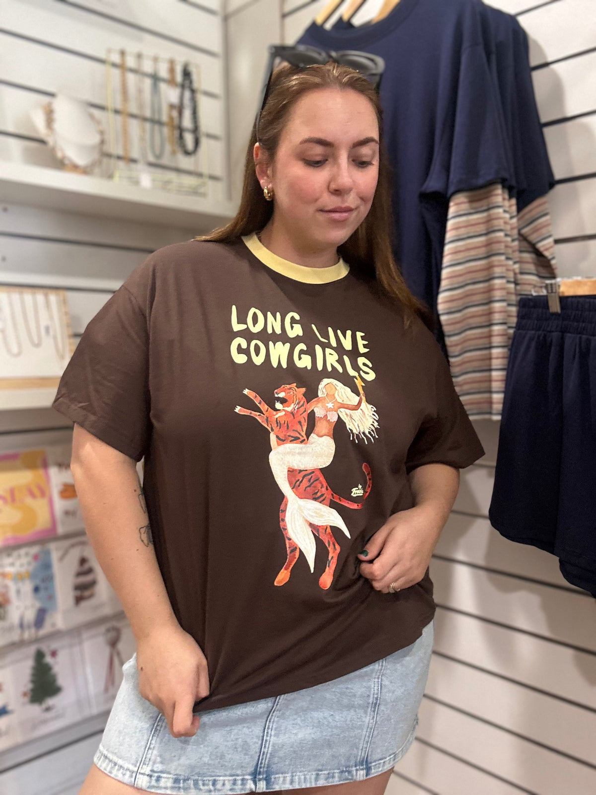 Long Live Cowgirls graphic tee in espresso brown, oversized cotton tee