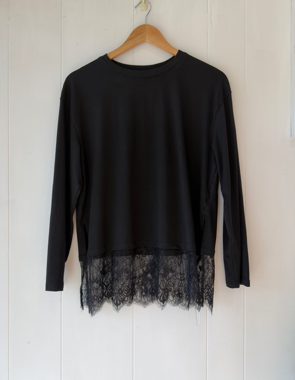 After Hours Black Long Sleeve Lace Tee
