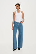NEUW Eva Wide Jean in Florence, a mid vintage indigo blue wide leg jean with a fitted waist and floor skimming leg