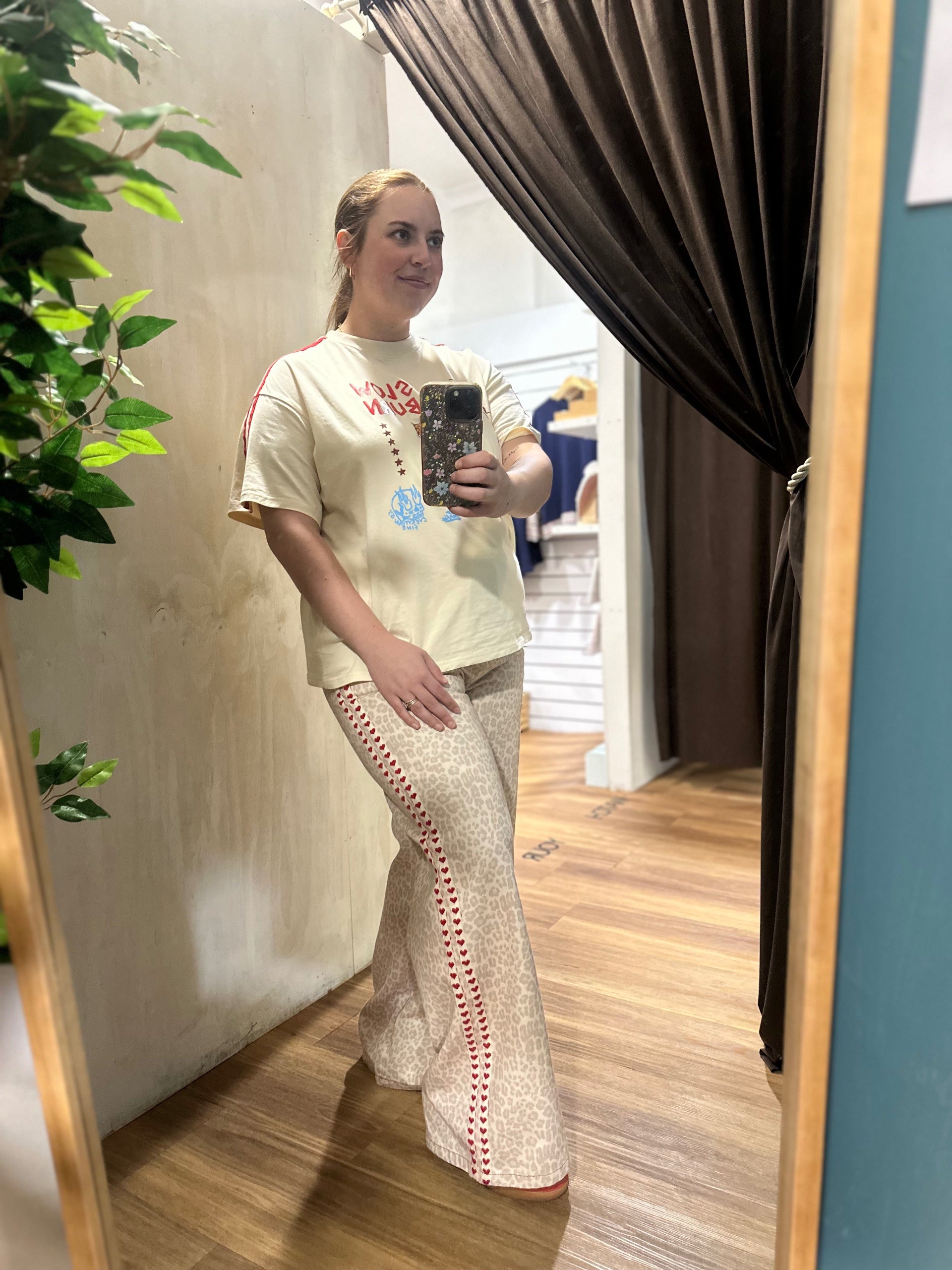 Wild Heart Leopard Pants in neutral leopard print, front view