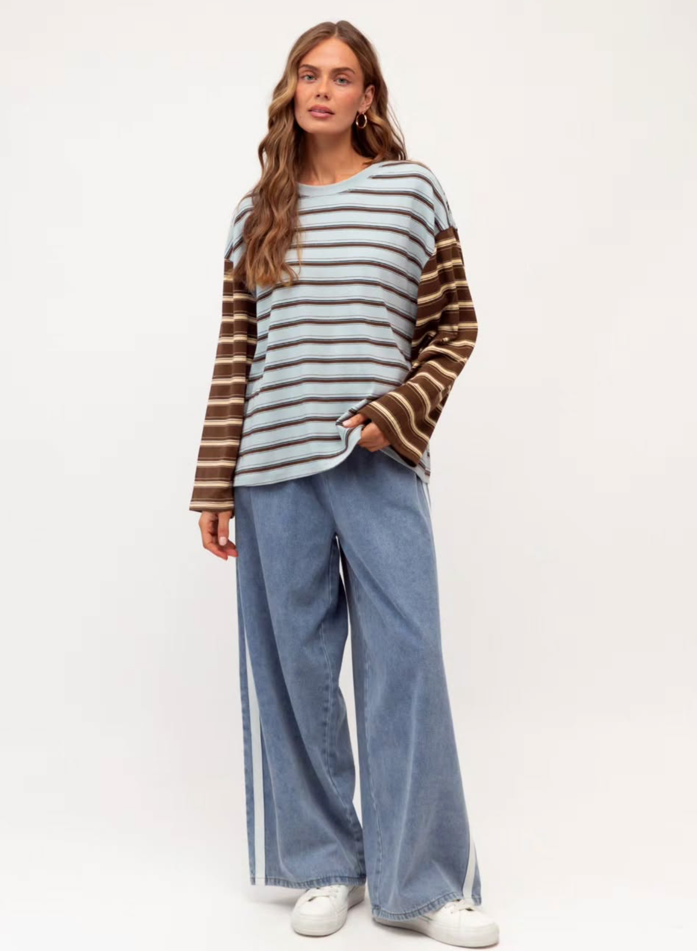 Erin sky blue stripe long sleeve top by Paper Heart
