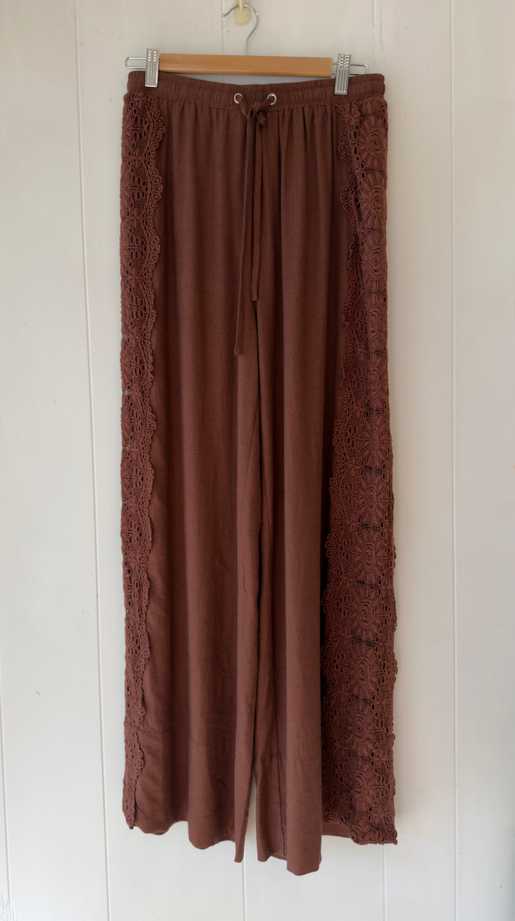 Lace Trim Linen Pants Chocolate