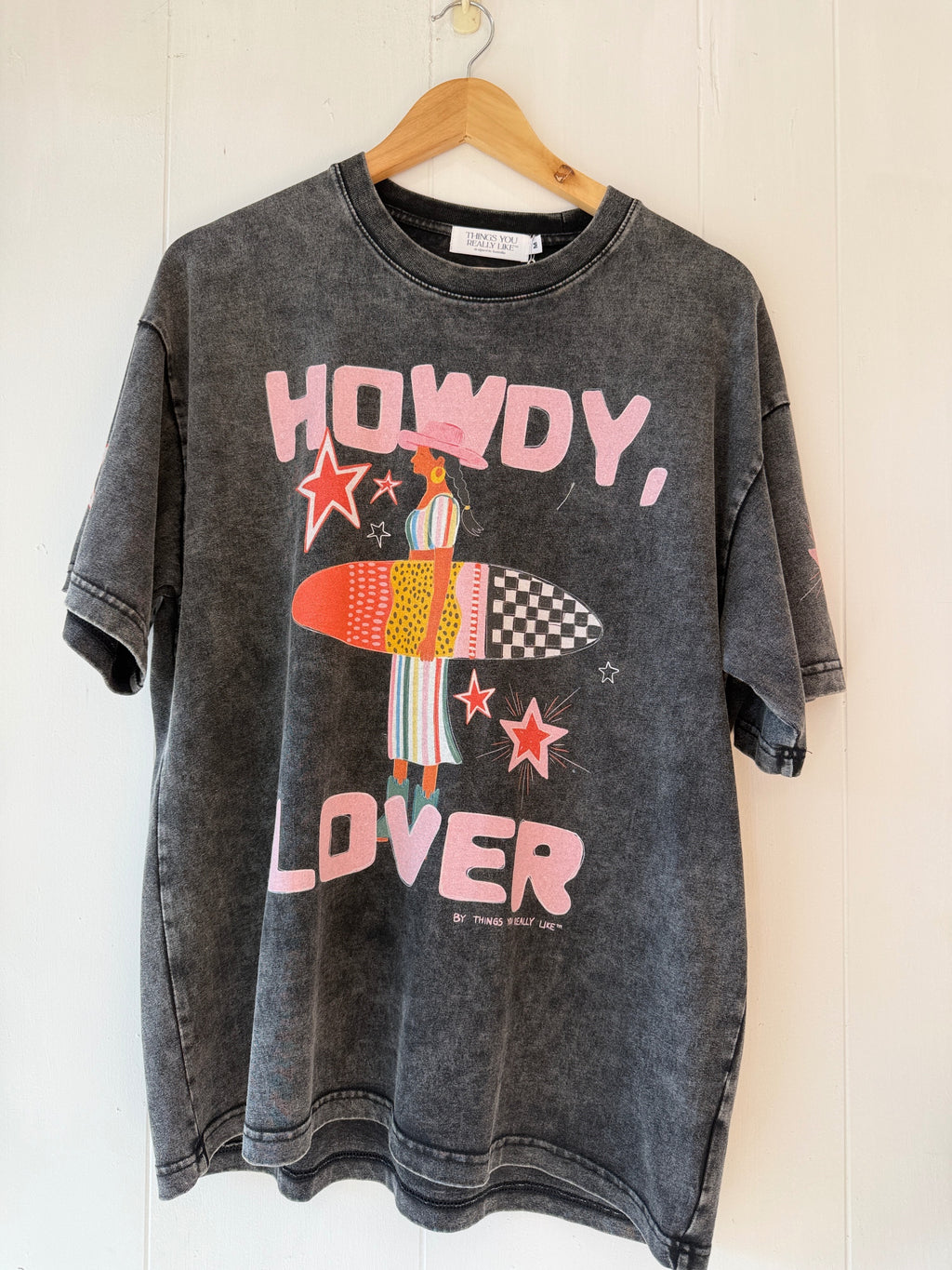Howdy Lover Black Acid Wash Tee TYRL