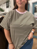 Tilly Stripe Tee Khaki/Pink