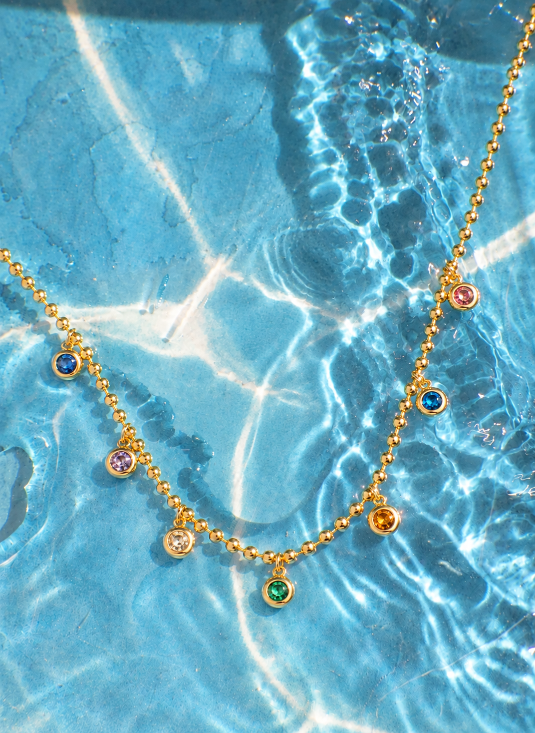 Confetti dainty gold bead chain necklace with rainbow stones by Salt & Tide Co