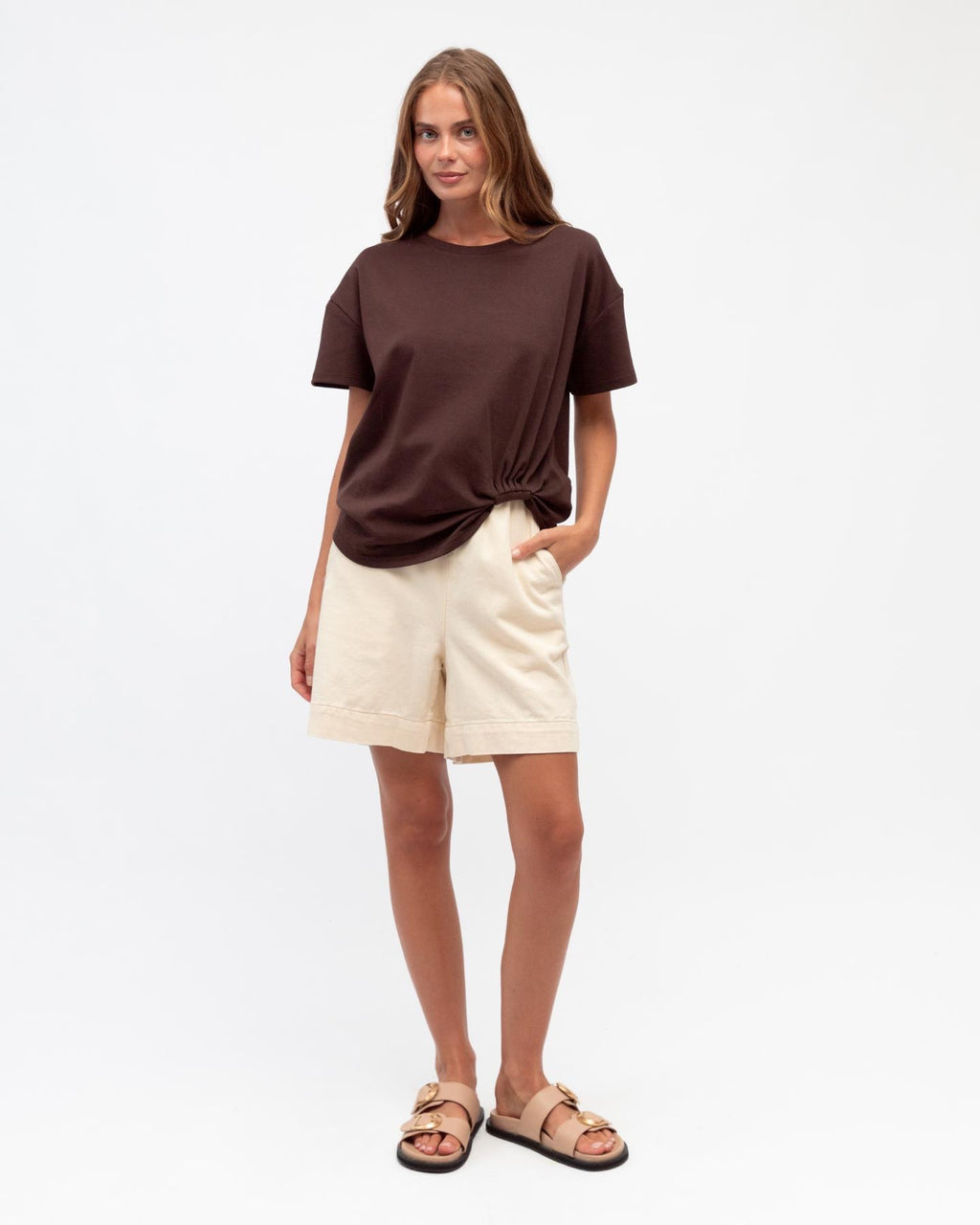 Easy Tuck Tee in Chocolate by Label Of Love, soft cotton blend women's tee, image 4