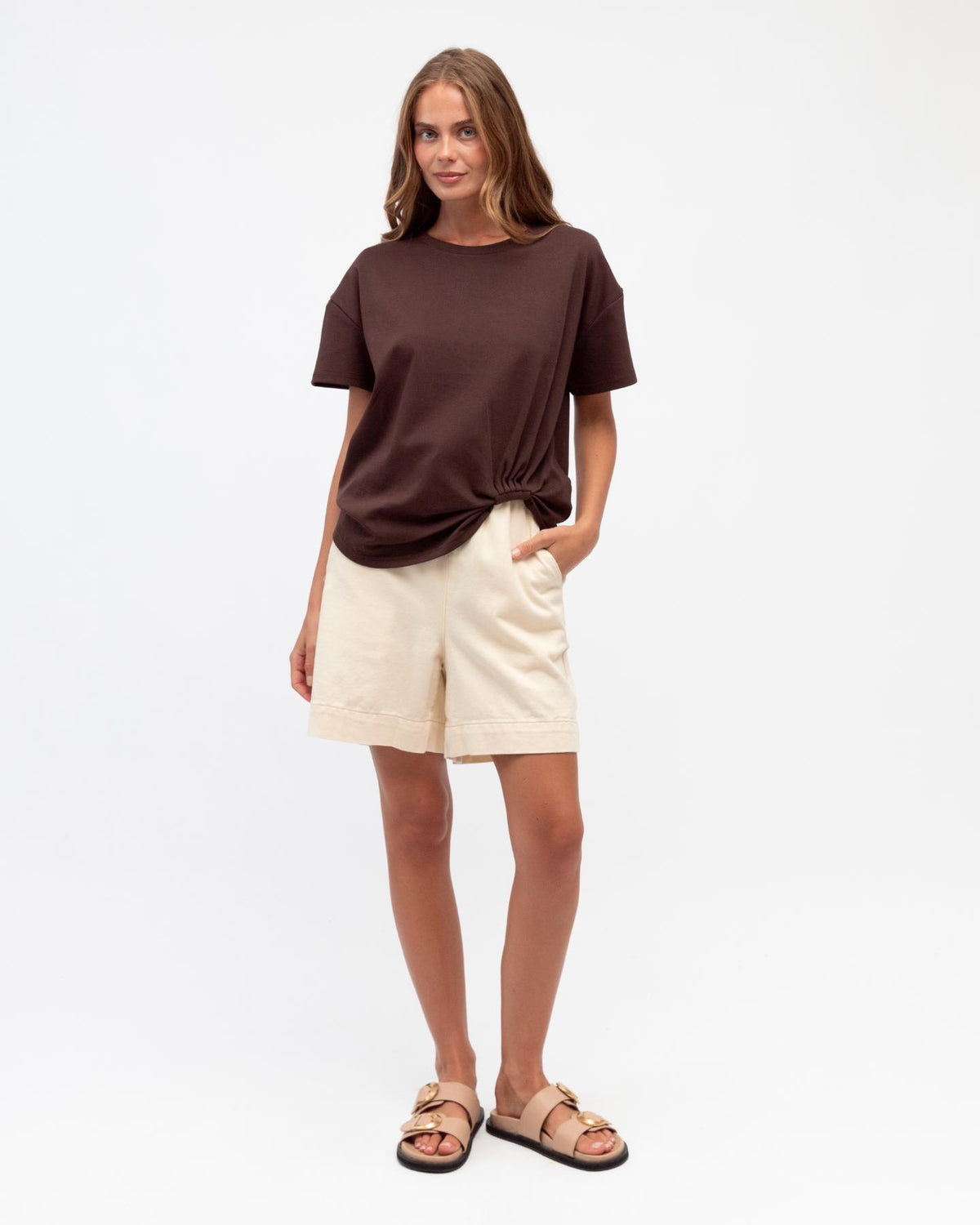 Easy Tuck Tee in Chocolate by Label Of Love, soft cotton blend women's tee, image 4