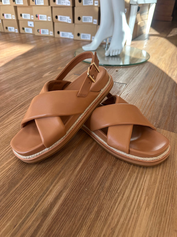 Luna Sole Tegan crossover slingback sandal in coconut tan European leather with adjustable buckle strap