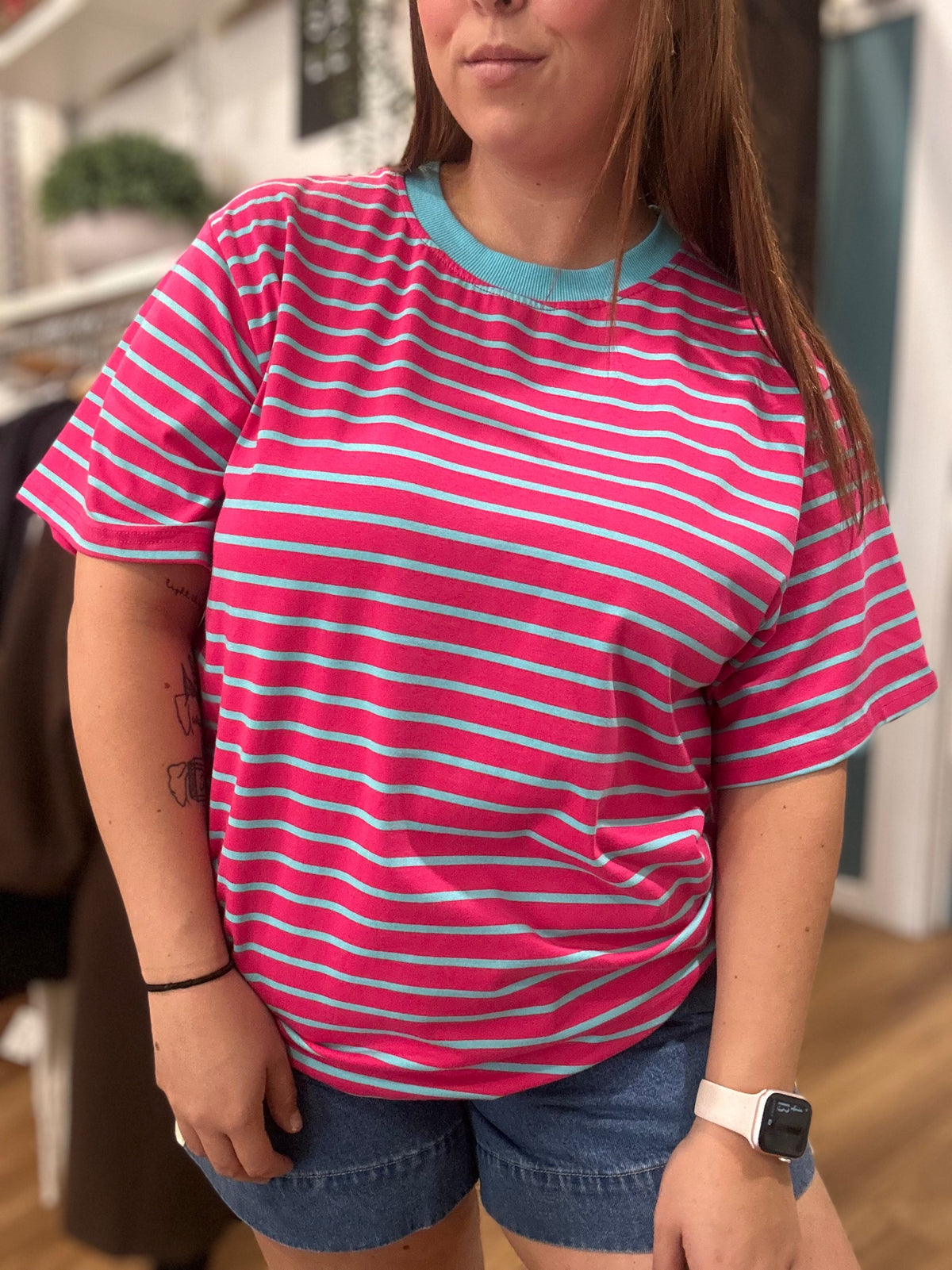 Tilly Stripe Tee Pink/Aqua