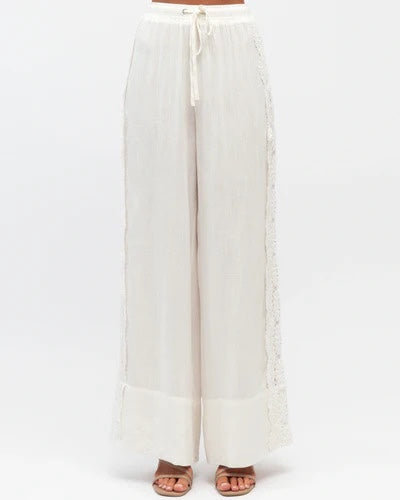 Lace Trim Pants  White
