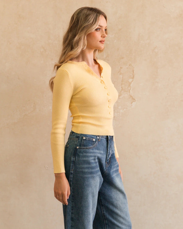 Button Up Knit Butter Yellow