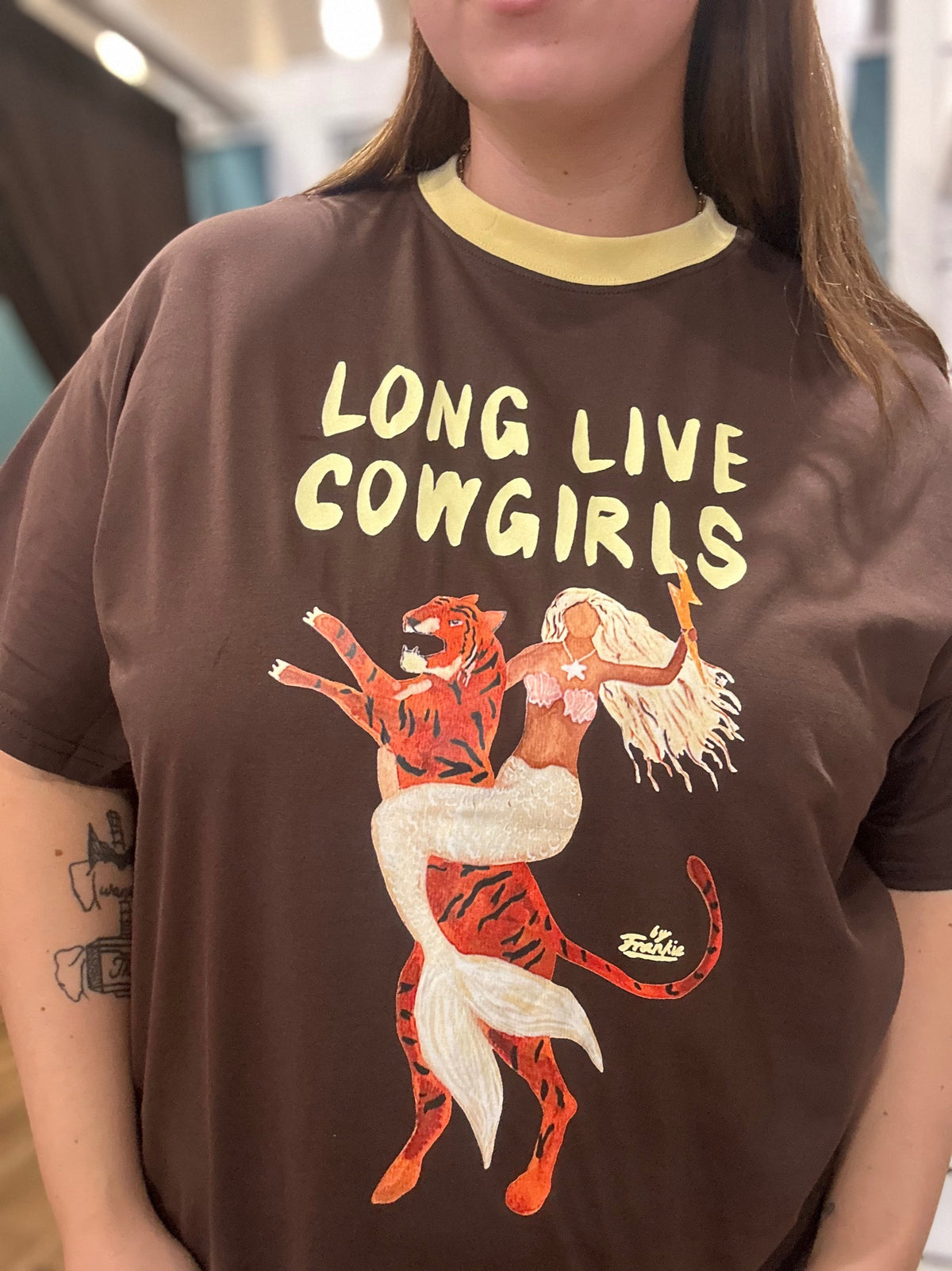 Long Live Cowgirls graphic tee in espresso brown, oversized cotton tee