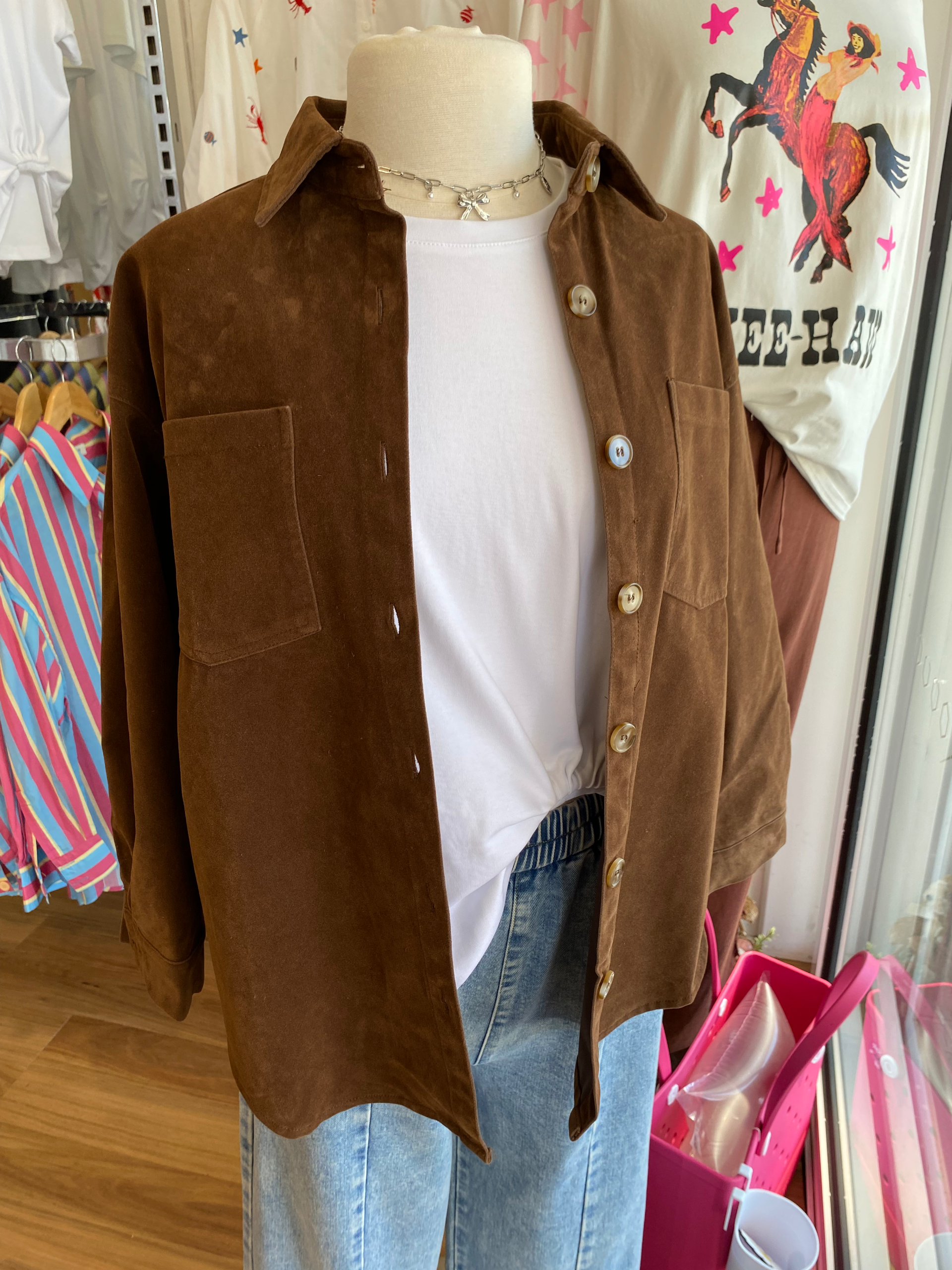 Chocolate Suede Cowboy Shacket