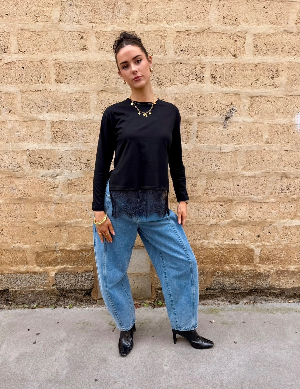 After Hours Black Long Sleeve Lace Tee