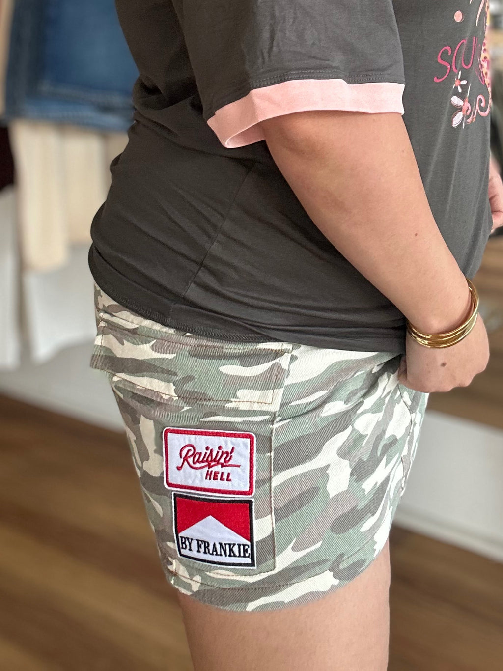Another look at the By Frankie Raisin' Hell cargo skirt in light camo