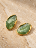 Pebble lagoon green resin stud earrings with gold tone edge by Salt & Tide Co