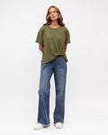 Easy Tuck Tee in khaki by Label Of Love, a relaxed short sleeve women's tee with a gathered tuck hem