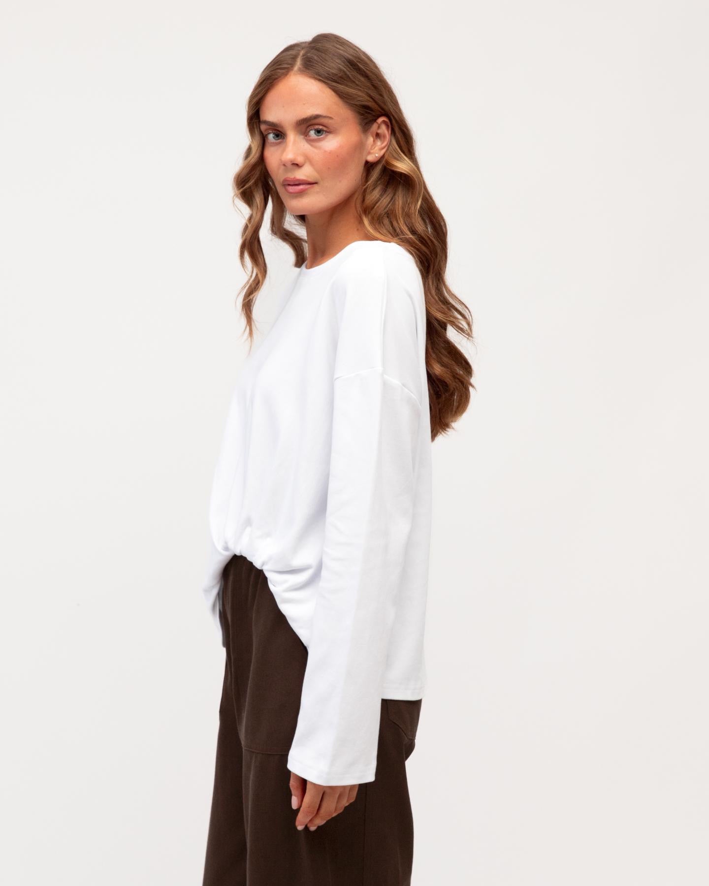 Long Sleeve Tuck Tee White