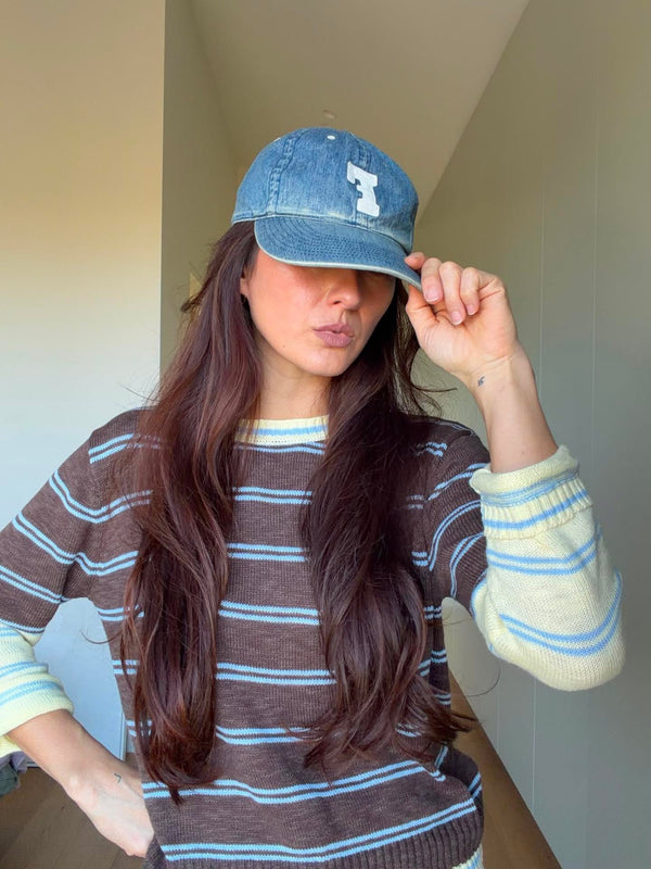 Ashley Knit Long Sleeve Top in chocolate and yellow stripe - front view