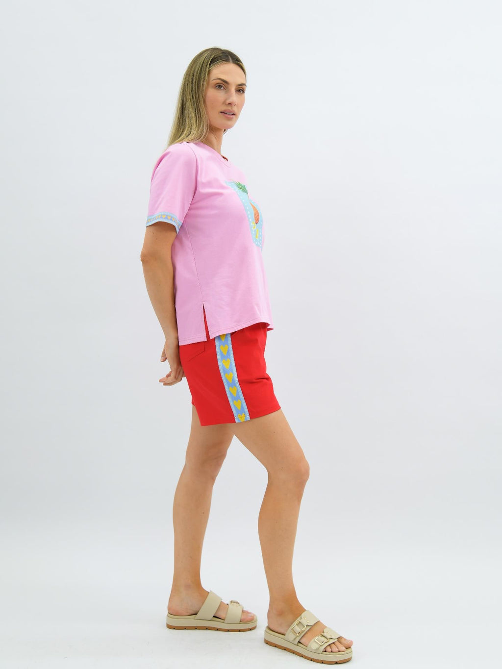 Heart Throb Shorts in Red, relaxed women's summer shorts with elastic drawstring waist, image 2