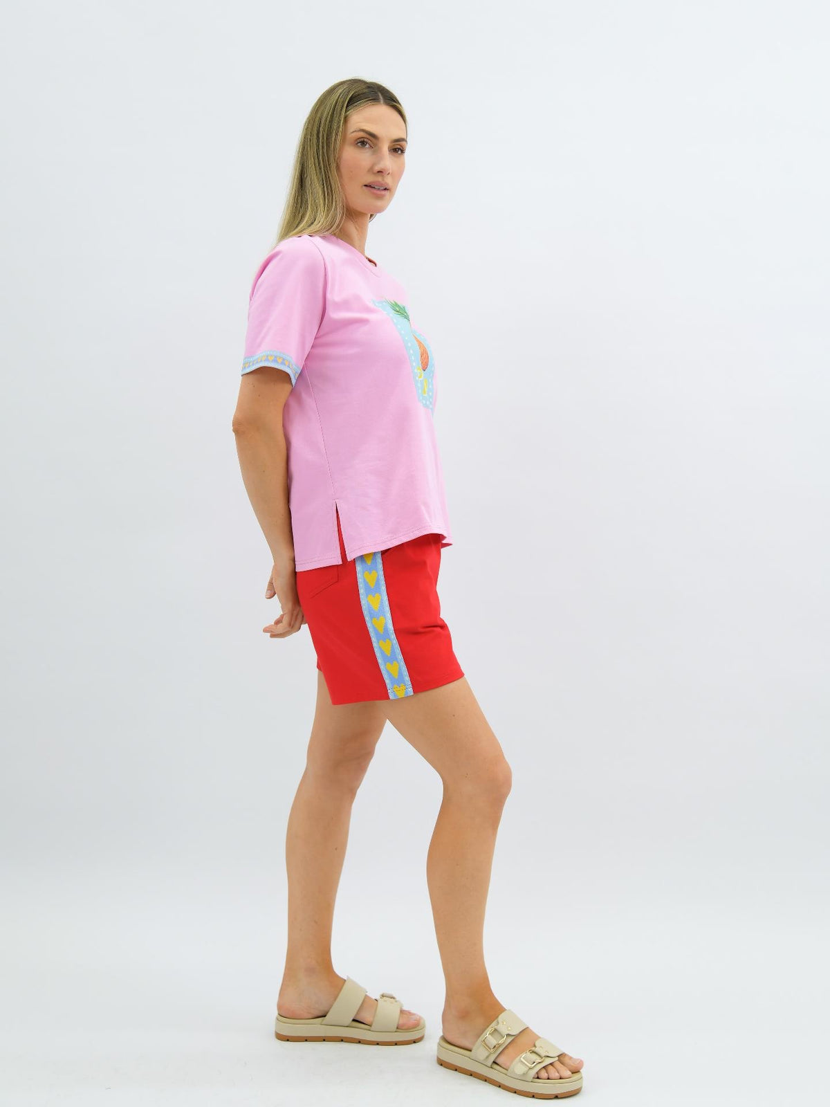 Heart Throb Shorts in Red, relaxed women's summer shorts with elastic drawstring waist, image 2