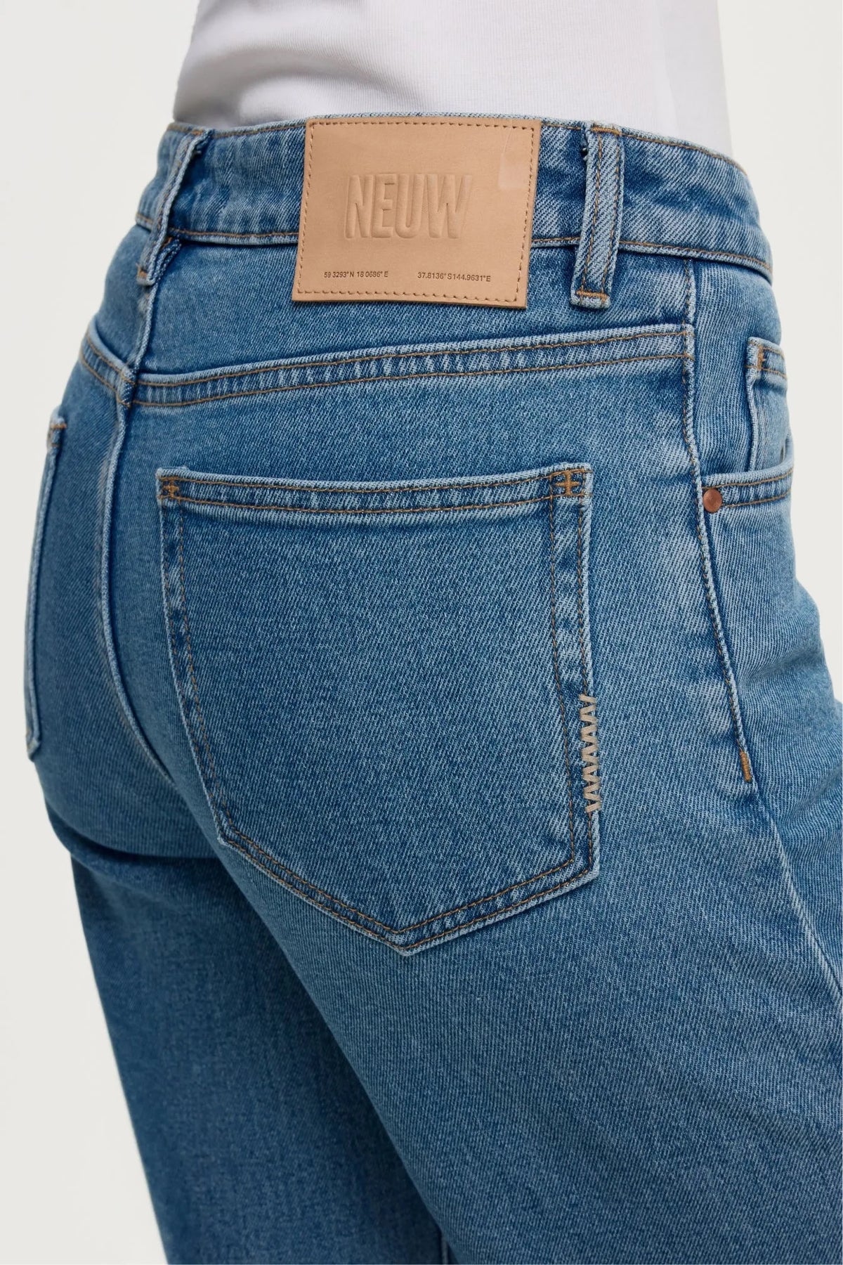 Eva Wide Jean Florence by NEUW, mid rise wide leg denim in classic mid wash indigo styled for everyday wear