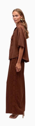 Lace Trim Linen Pants Chocolate